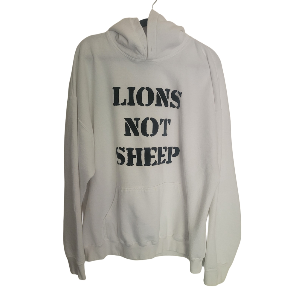 Gildan White Bold Text Lions Not Sheep Sweatshirt Size XXL